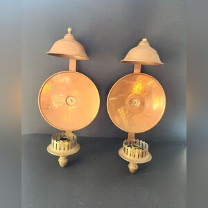 Two Vintage brass candle holder wall sconces